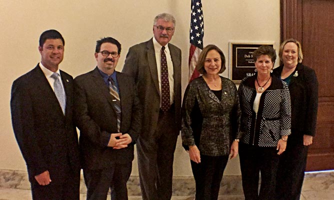 Senator Deb Fischer (R-NE), Chair of the Senate Surface Transportation, and Merchant Marine Infrastructure, Safety and Security Subcommittee meets with FRCA Leadership Paul Gutierrez (National Rural Electric Cooperative Association), Chris VandeVenter (Basin Electric Power Cooperative), Brian Rude (Dairyland Power Cooperative), Senator Fischer, Shelley Sahling-Zart (Lincoln Electric System), and Ann Warner (FRCA).